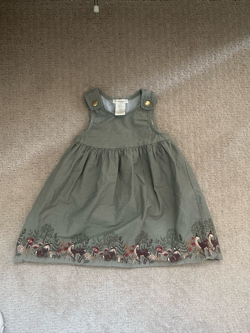 Cynthia Rowley Olive Green Woodland Embroidered Pinafore Dress